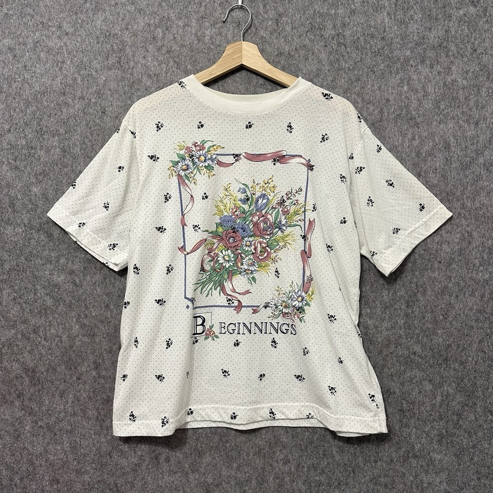 Vintage Zero Sport Beginnings Floral Graphic T-Shirt‎ Women's Size L 90s Y2K